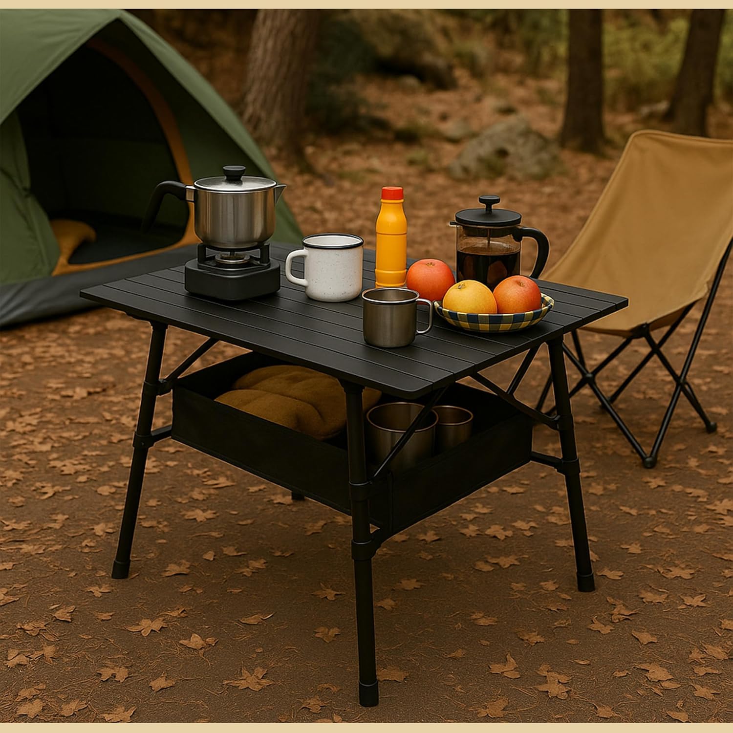 Adjustable Height Aluminum Roll-Up Folding Camp Table