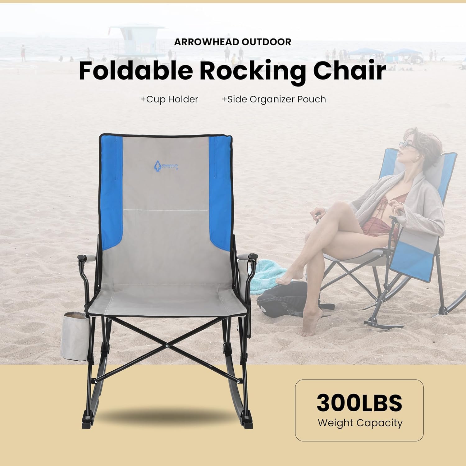 Foldable Rocking Camp Chair with Large Cup Holder
