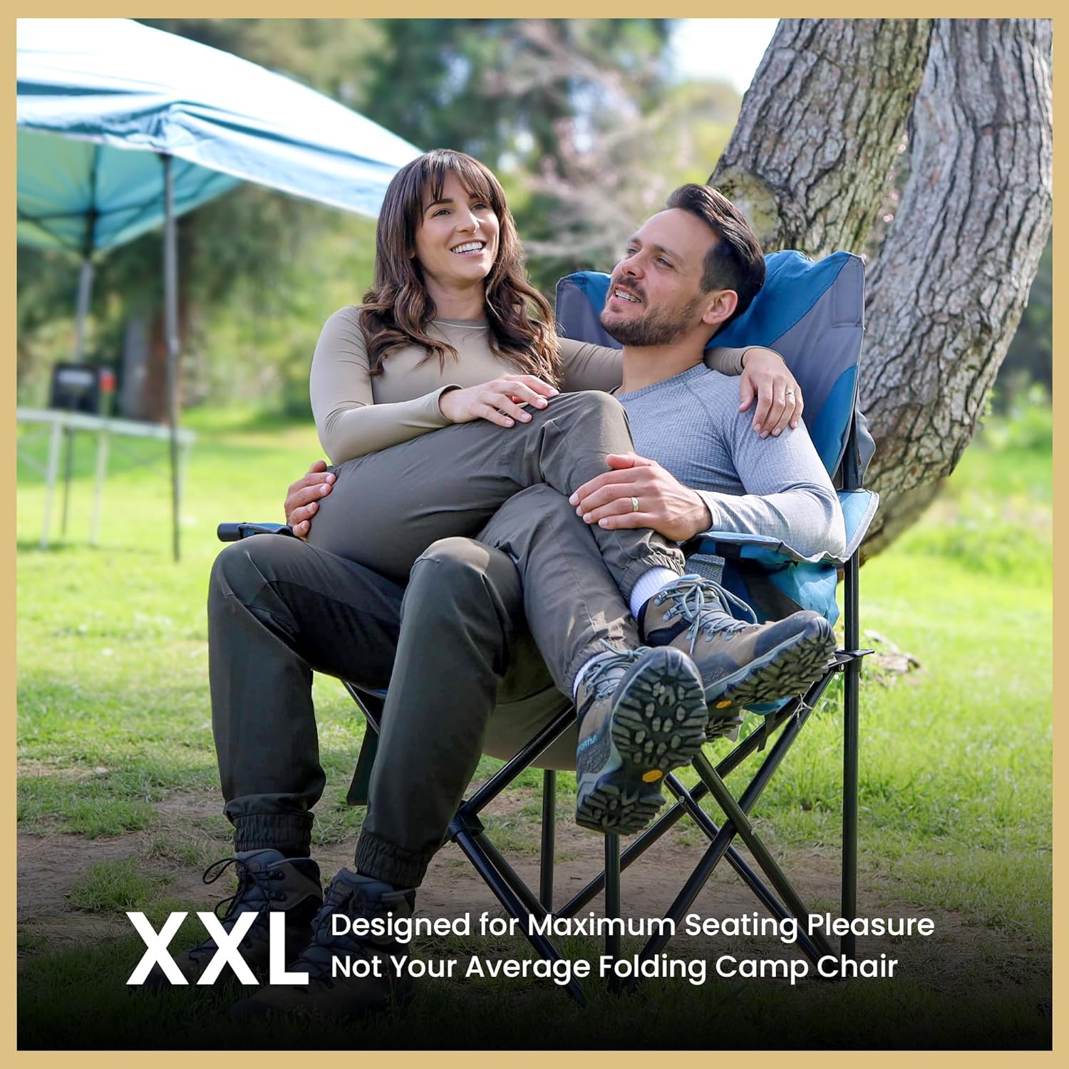 XXL Folding Padded Camping Chair w/Cup & Wine Holder