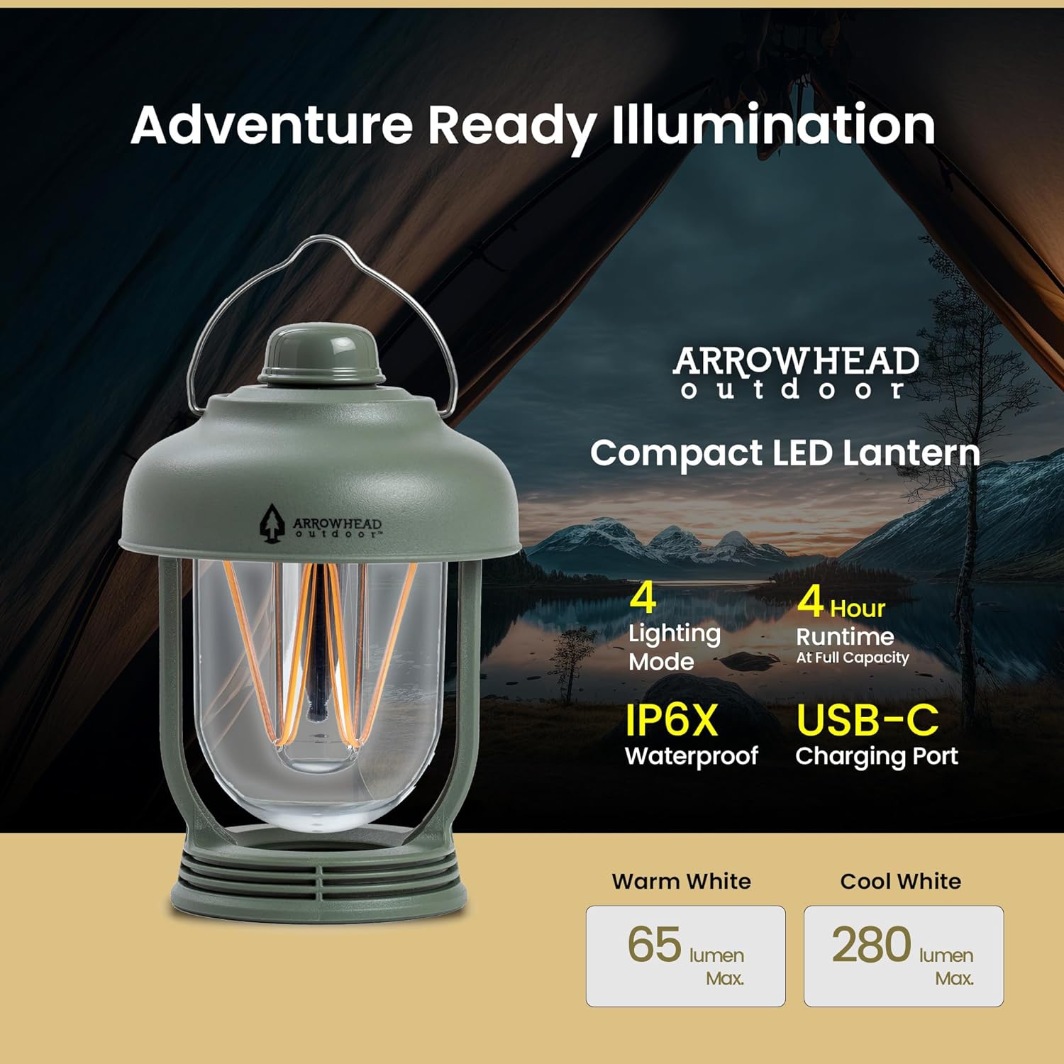 6-inch LED Camping Lantern with USB-C Charging