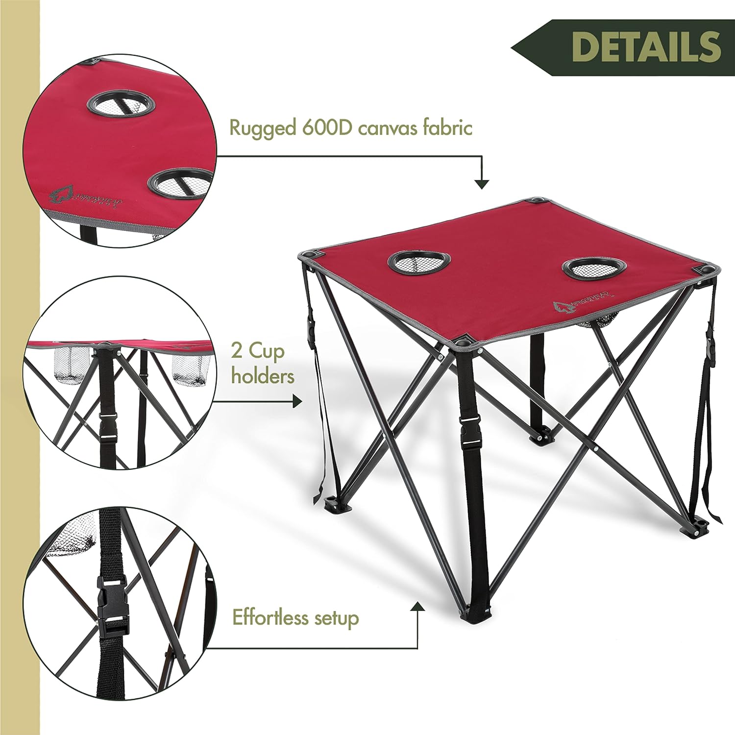 Heavy-Duty Portable Camping Folding Table, 2 Cup Holders