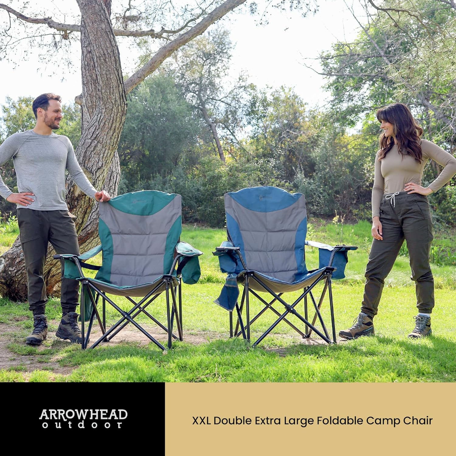 XXL Folding Padded Camping Chair w/Cup & Wine Holder