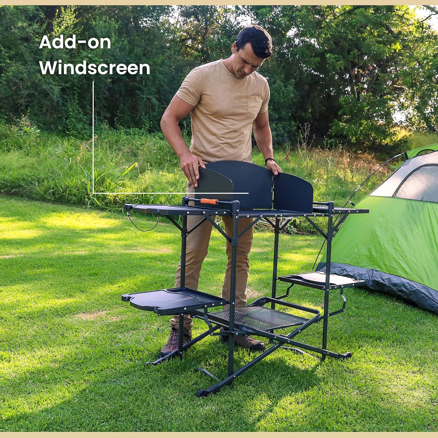 Wide Quick Folding Kitchen Station with Add-on Windscreen