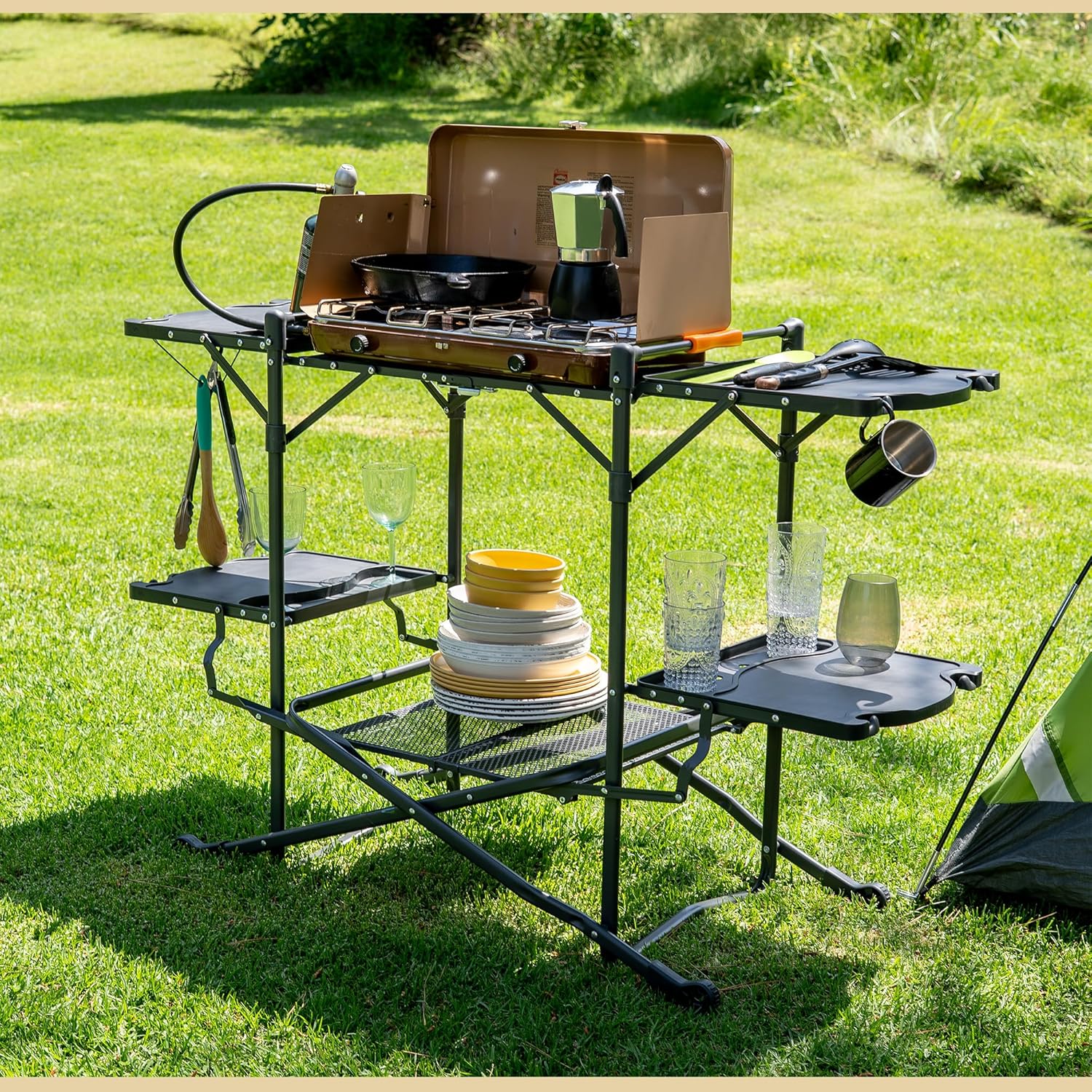 Wide Quick Folding Kitchen Station with Add-on Windscreen