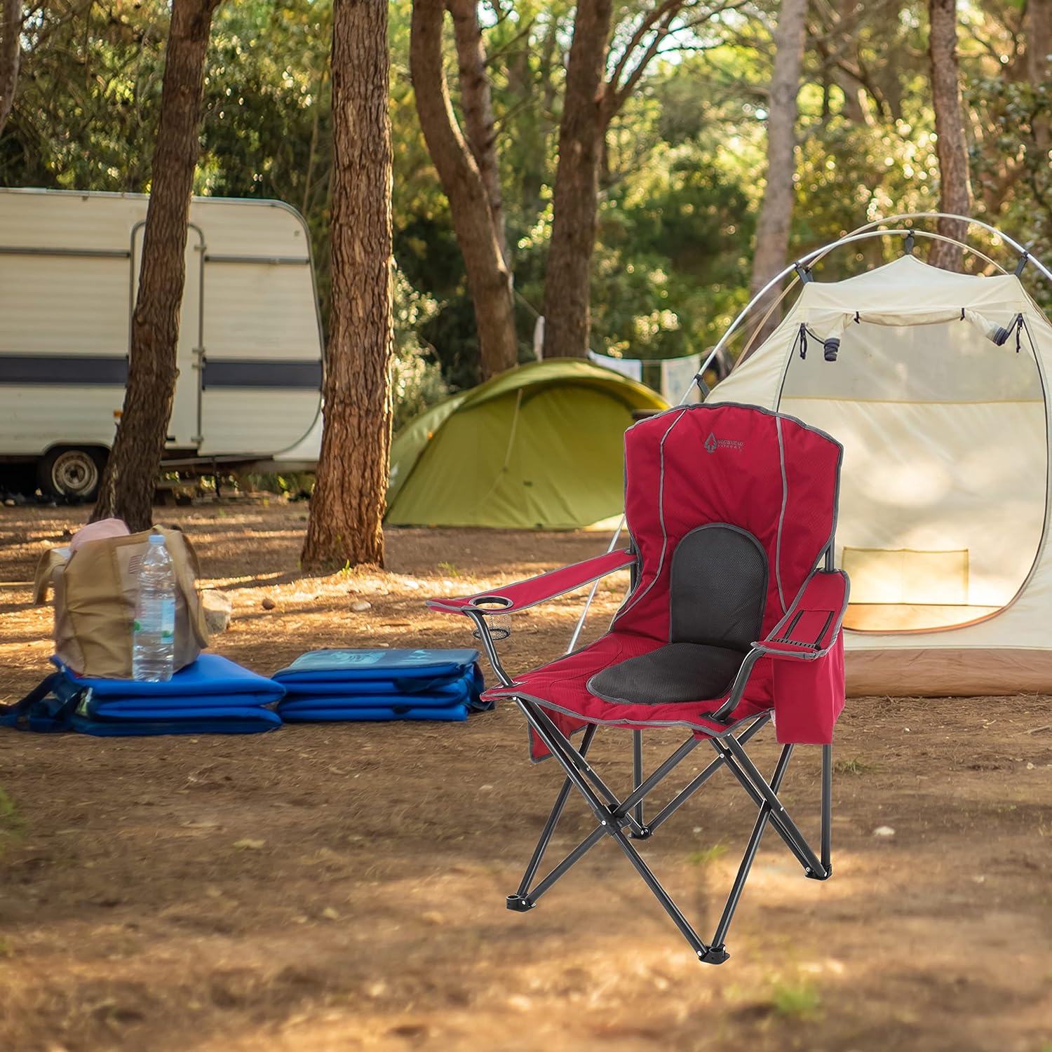 Portable Folding Camping Quad Chair w/ 4-Can Cooler