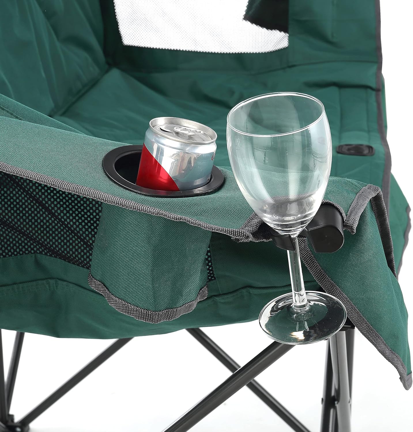 Portable Folding Double Duo Camping Chair Loveseat w/ 2 Cup & Wine Glass Holder