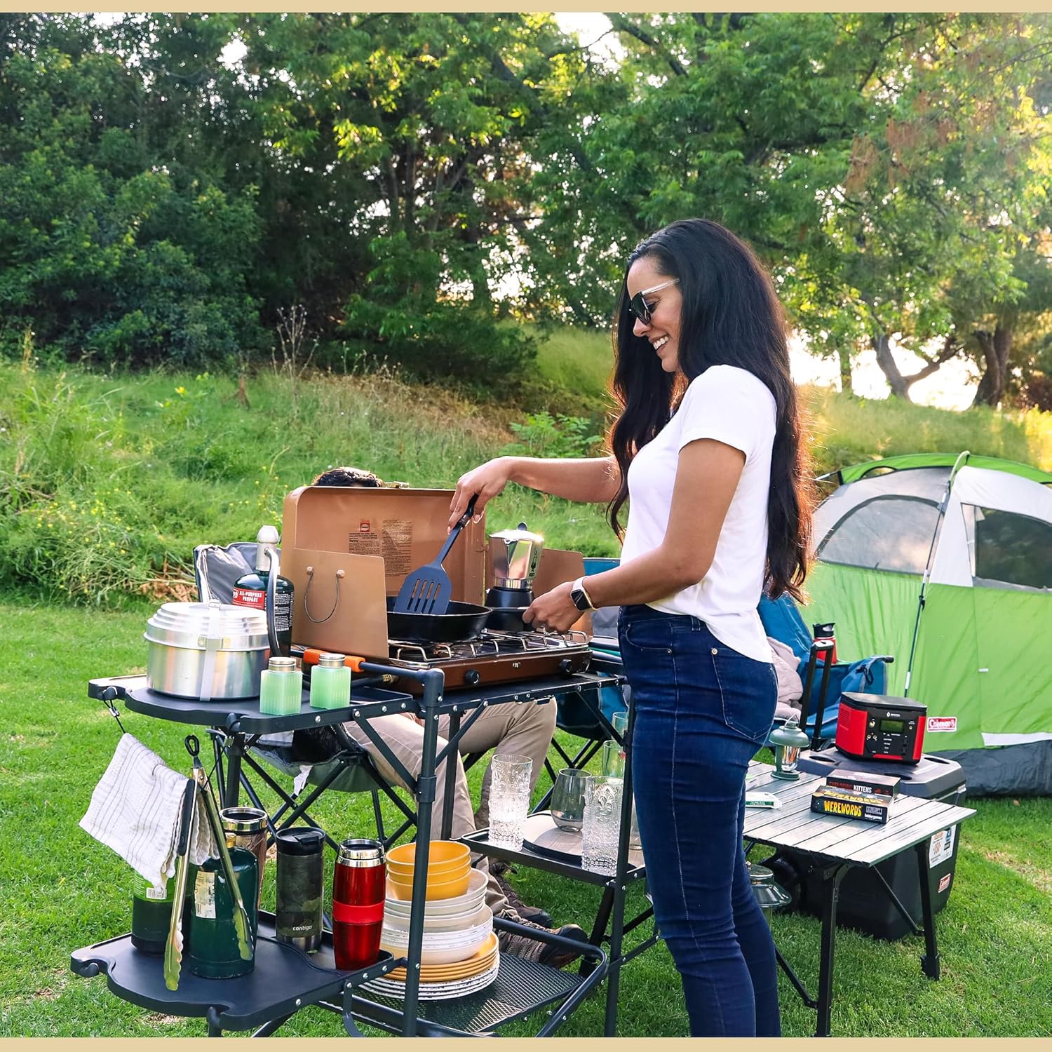 Wide Quick Folding Kitchen Station with Add-on Windscreen