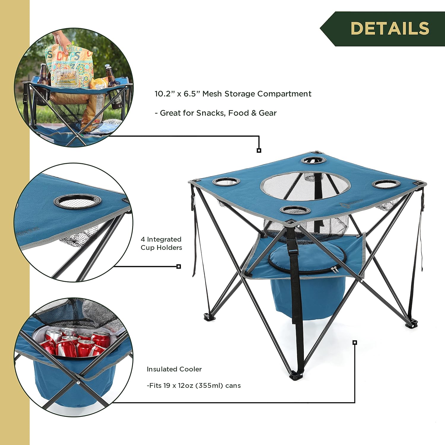 Portable Folding Tailgate Table, 4 Cup Holders