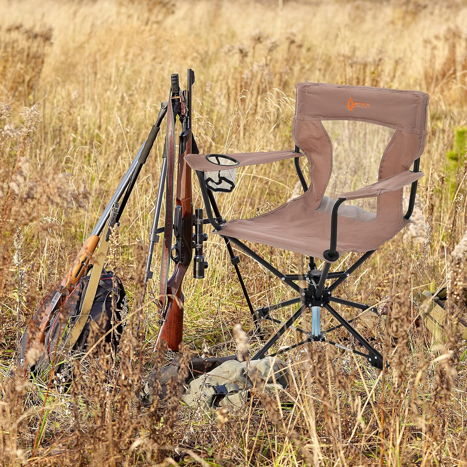 Arrowhead Outdoor 360 Degree Swivel Hunting Chair w/Armrests, Perfect for Blinds, No Sink Feet, Supports Up to 450lbs, Steel Frame, Fishing.