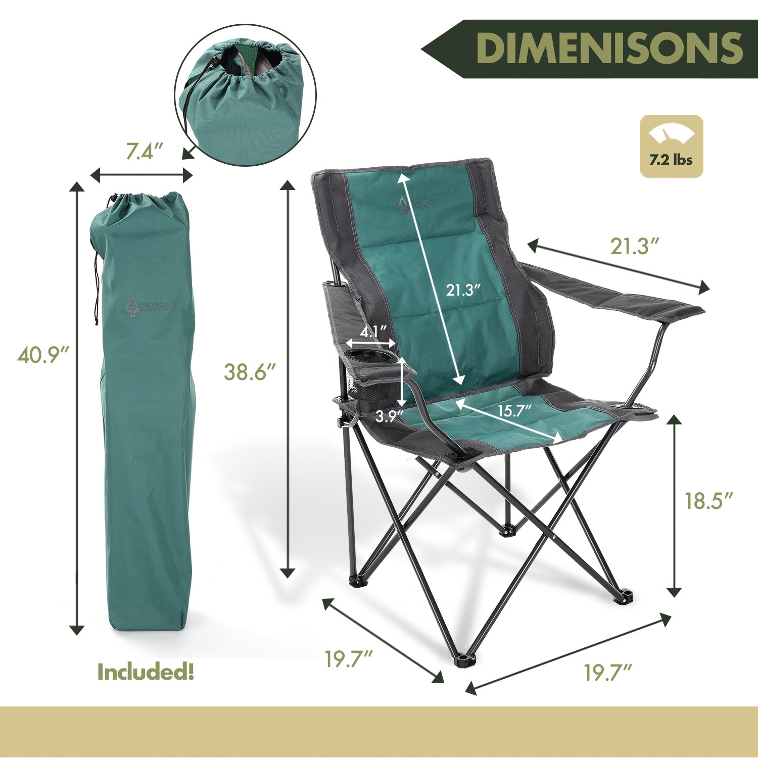 Portable Folding Camping Quad Chair w/Lumbar Back Support