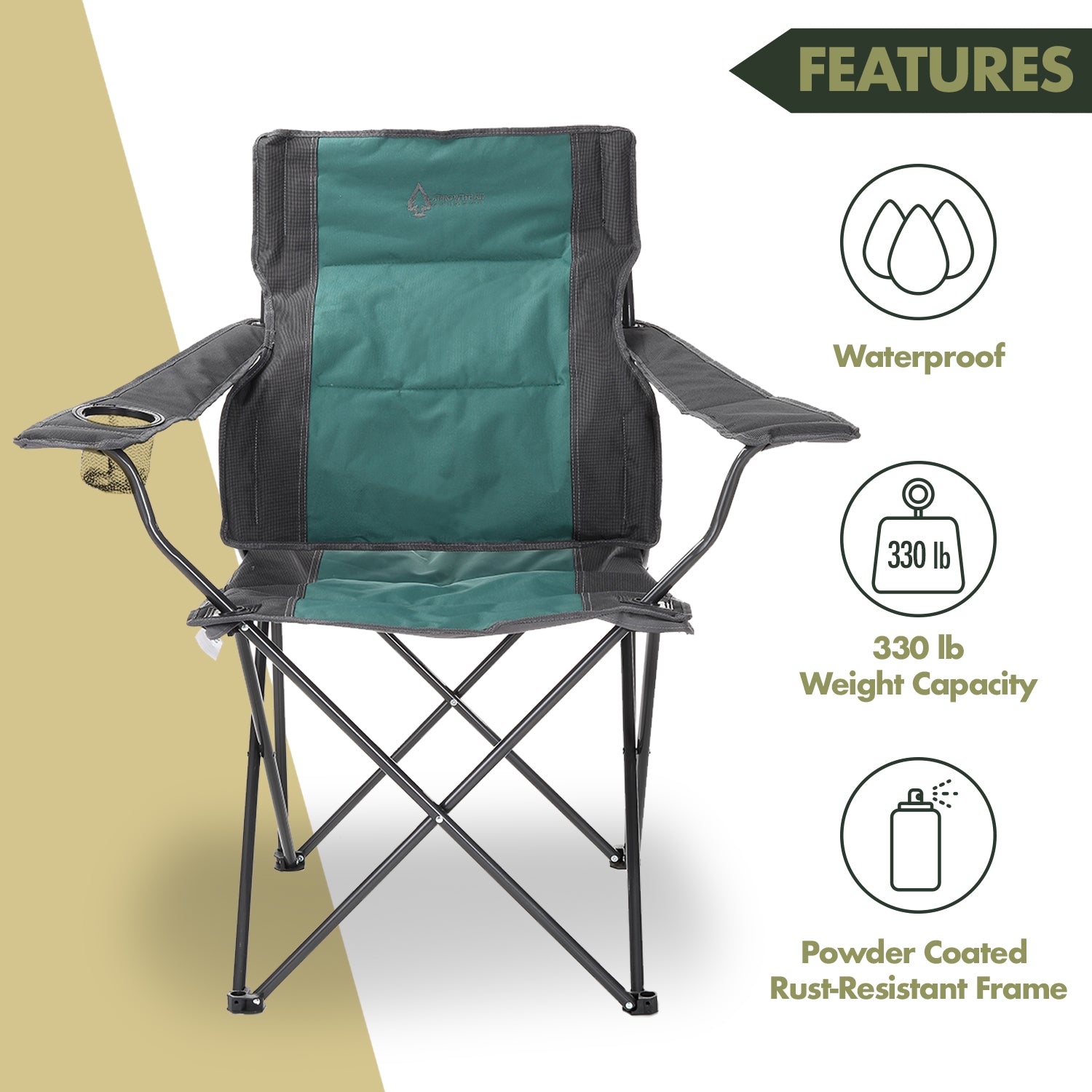 Portable Folding Camping Quad Chair w/Lumbar Back Support