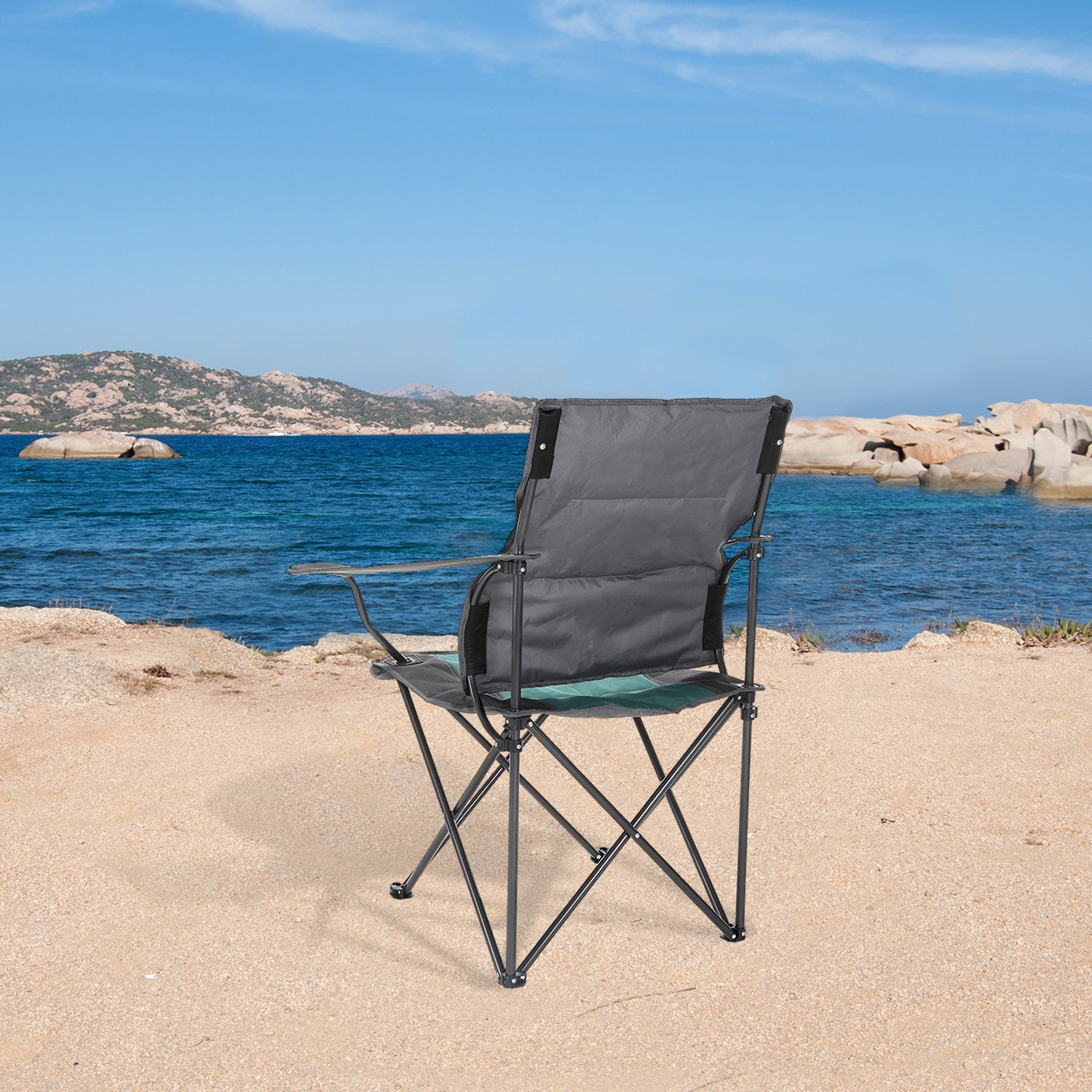 Portable Folding Camping Quad Chair w/Lumbar Back Support