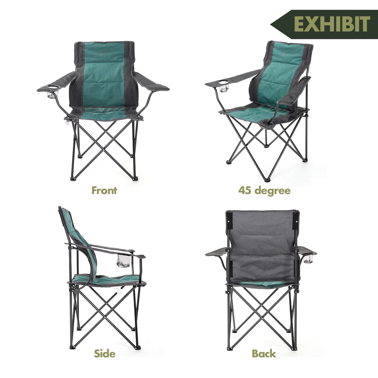 Portable Folding Camping Quad Chair w/Lumbar Back Support