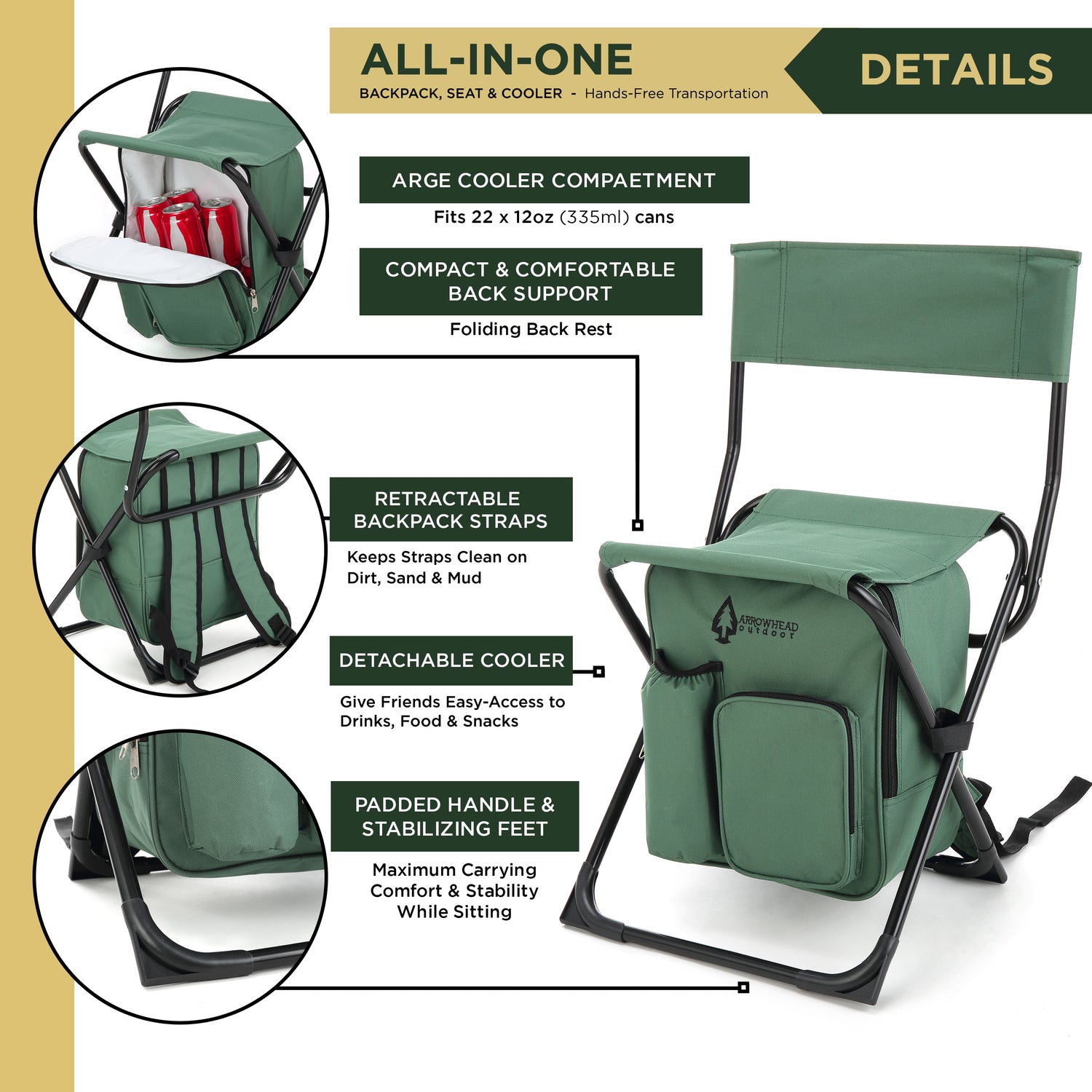 backpack compact travel stool Backpackable Stool with Backrest and Cooler - Small Seat