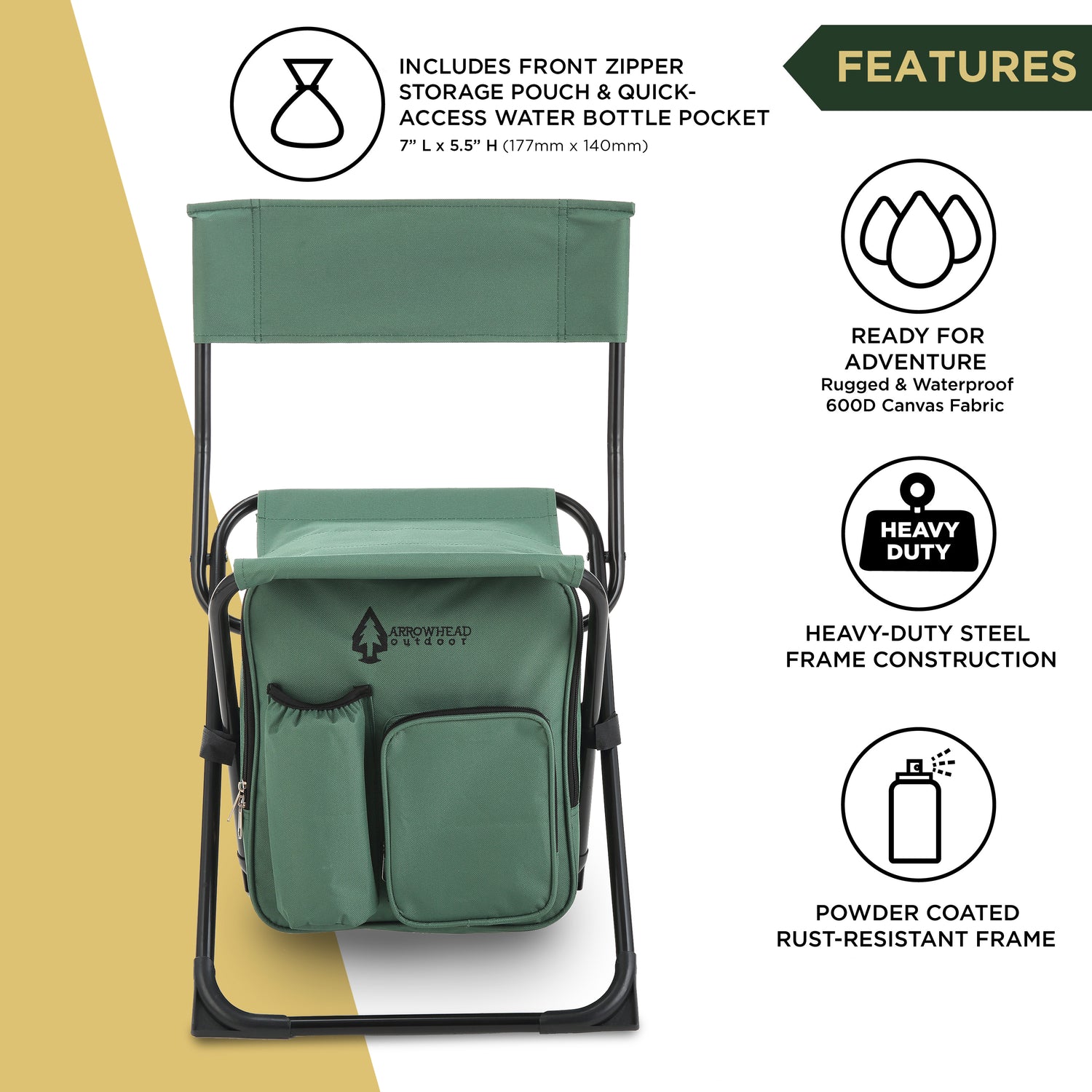 Backpackable Stool with Backrest and Cooler - Small Seat